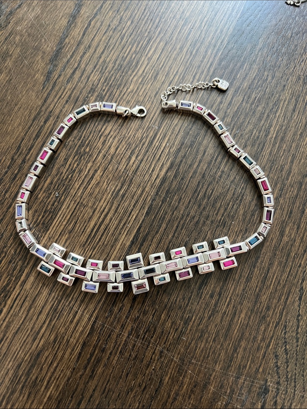 Chunky silver multicolor stone collar necklace - Uno de 50
